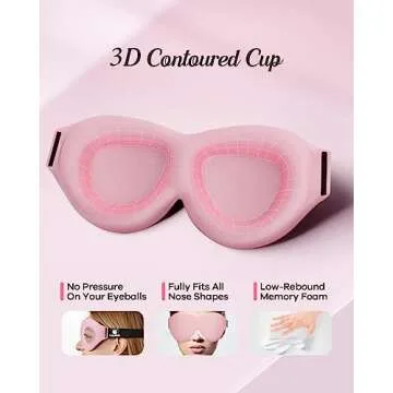 SleepSloth Sleep Eye Mask, 3D Contoured 100% Blackout Eye Mask, Sleep Mask with Adjustable Strap, Night Blindfold for Women Men, Eye Mask for Sleeping, Pink