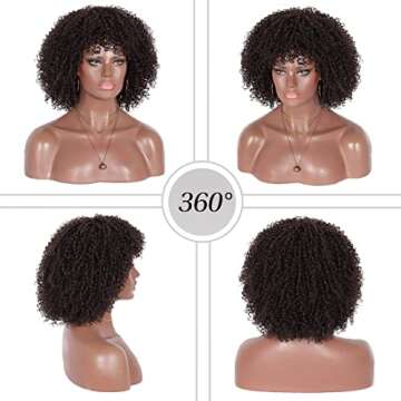 Kalyss 8" Short Kinky Curly Wigs for Women Black Premium Synthetic Afro Wigs with Hair Bangs Natural Curls Wigs for Women,Bouncy Full and Natural Looking 150% Density
