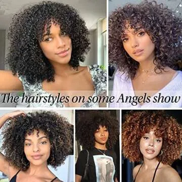 Kalyss 8" Short Kinky Curly Wigs for Women Black Premium Synthetic Afro Wigs with Hair Bangs Natural Curls Wigs for Women,Bouncy Full and Natural Looking 150% Density