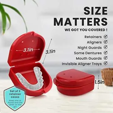 Retainer Case (2 Pack). Retainer Case with Vent Holes. Perfect for Denture, Mouth Guard, Aligners. (True Red)