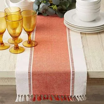 DII Dobby Stripe Woven Table Runner, 13x72 (13x77.5, Fringe Included), Burnt Orange