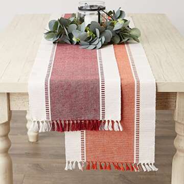 DII Dobby Stripe Woven Table Runner, 13x72 (13x77.5, Fringe Included), Burnt Orange