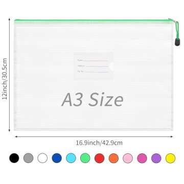 EOOUT 24pcs Mesh Zipper Pouch Bags A3 Extra Large Document Bag with Label Pocket, 16.9x12 Inches, Pl...