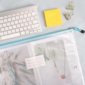 EOOUT 24pcs Mesh Zipper Pouch Bags A3 Extra Large Document Bag with Label Pocket, 16.9x12 Inches, Plastic Zip File Folders, Puzzles, Board Game Storage for Organizing Office Home