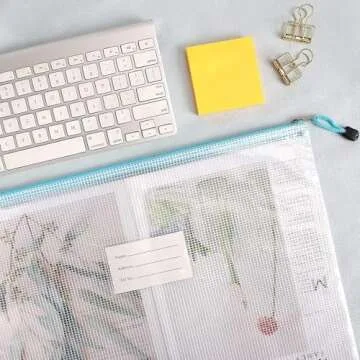 EOOUT 24pcs Mesh Zipper Pouch Bags A3 Extra Large Document Bag with Label Pocket, 16.9x12 Inches, Plastic Zip File Folders, Puzzles, Board Game Storage for Organizing Office Home