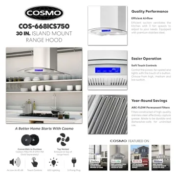 COSMO 30" Island Hood with 380 CFM & LED Lights