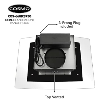 COSMO 30" Island Hood with 380 CFM & LED Lights