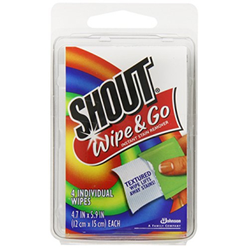 Shout Wipes Stain Remover, Instant Stain Removal on the Go, Travel Essentials, 4 Pack