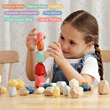 BESTAMTOY Colorful Wooden Stacking Stones Set for Kids