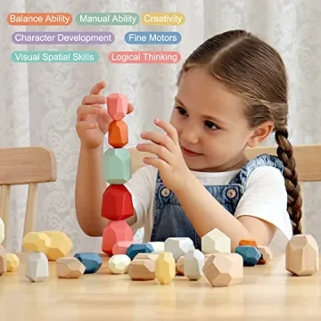 BESTAMTOY Colorful Wooden Stacking Stones Set for Kids