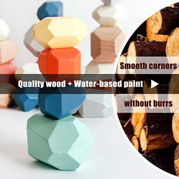 BESTAMTOY Colorful Wooden Stacking Stones Set for Kids