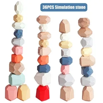 BESTAMTOY Colorful Wooden Stacking Stones Set for Kids