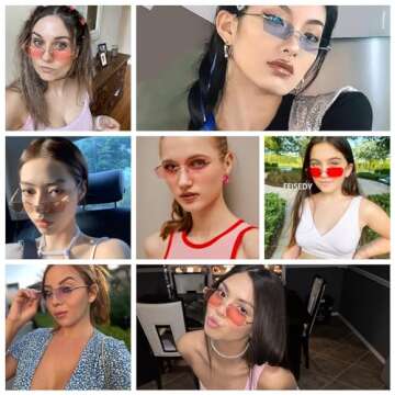 FEISEDY Rimless Sunglasses Y2K Sunglasses Retro Small Narrow Clear Eyewear Vintage Rectangle Sunglas...