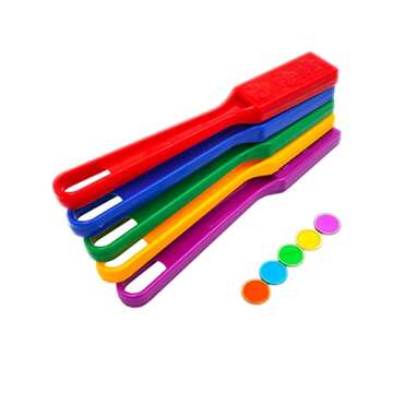 JUNWRROW Magnetic Bingo Wand with Chips,5-Pack& 500 Metal Chips, 5 Color Metal Chips-for Large Group Games,Family Game Night, Sensory Bins,Counting and Sorting,Science& Educational Activities