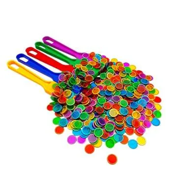JUNWRROW Magnetic Bingo Wand with Chips,5-Pack& 500 Metal Chips, 5 Color Metal Chips-for Large Group Games,Family Game Night, Sensory Bins,Counting and Sorting,Science& Educational Activities