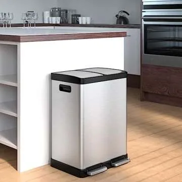 iTouchless 16 Gallon Dual Trash Can and Recycling Bin for Kitchen with Odor Filters, Stainless Steel...