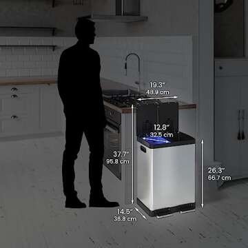 iTouchless 16 Gallon Dual Trash Can and Recycling Bin for Kitchen with Odor Filters, Stainless Steel Trashcan, 2 x 8-Gal (30L) Inner Buckets, Airtight Lid Seal, Handles, Soft Close Lid for Home Office