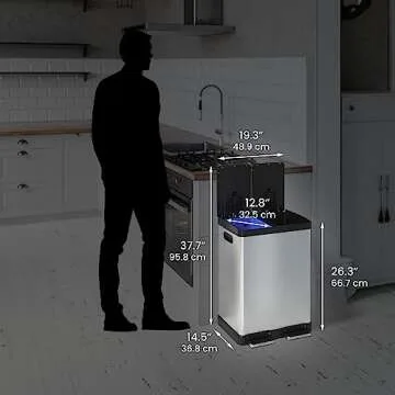 iTouchless 16 Gallon Dual Trash Can and Recycling Bin for Kitchen with Odor Filters, Stainless Steel Trashcan, 2 x 8-Gal (30L) Inner Buckets, Airtight Lid Seal, Handles, Soft Close Lid for Home Office