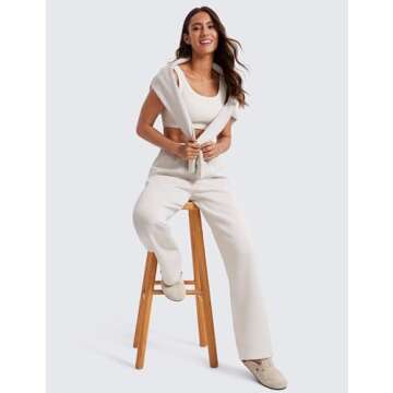 CRZ YOGA SoftAura Wide Leg Sweatpants Women 31" Modal High Waisted Lounge Travel Casual Sweat Pants with Pockets Drawstring Milky White (Bone) Medium