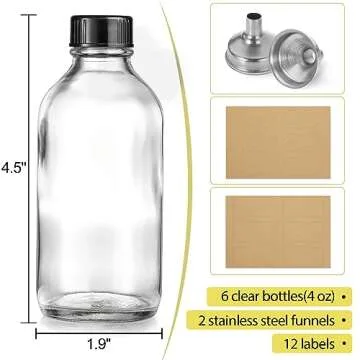 6 Pack 4oz Glass Bottles with Lids & Funnels for Travel
