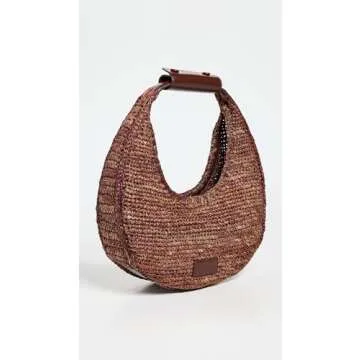 STAUD Women's Moon Raffia Tote Bag in Mahogany Brown
