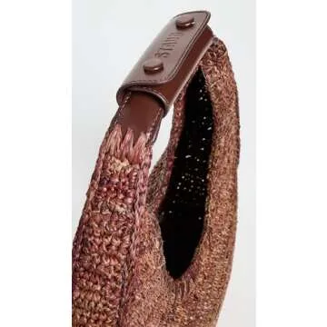 STAUD Women's Moon Raffia Tote Bag in Mahogany Brown