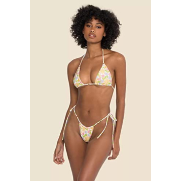 Womens Floral Bikini Set Sexy Thong Swimsuits Color Block Swimwear