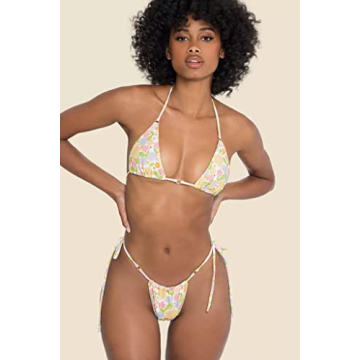 Womens Floral Bikini Set Sexy Thong Swimsuits Color Block Swimwear