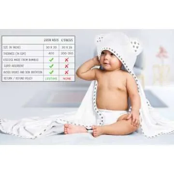 ELSVIN Set of 2 Hooded Baby Towels – White and Grey – Luxurious, Large and Super Absorbent – 30 x 30 Inch – Soft and Suitable for Infants, Toddlers and Kids – 400 GSM
