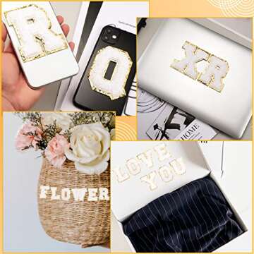 36 Pieces Chenille Letter Number Iron on Patches Sew On Chenille A-Z Number 0-9 Glitters Patches Gol...