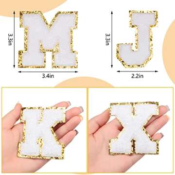 36 Pieces Chenille Letter Number Iron on Patches Sew On Chenille A-Z Number 0-9 Glitters Patches Gold Border for DIY Art Crafts Clothing Decorations(White)