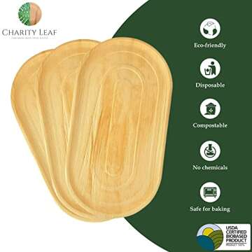 Charity Leaf 10-Pack 22"x12" Palm Leaf Trays | Eco-Friendly, Compostable Platters for Weddings, Char...