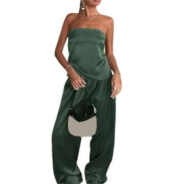 Fepege Women Satin Tube Top Pants Set for Summer Parties, Y2K Style
