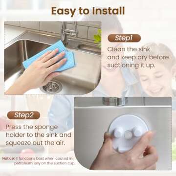 Sponge Holder, Sink Caddy w/Suction Cup Installation, Sponge Organizer for Kitchen/Bathroom Sink, Self Draining, Dishwasher Safe for Holding Smiley Sponges(Sponges Not Included), White(2-Pack)