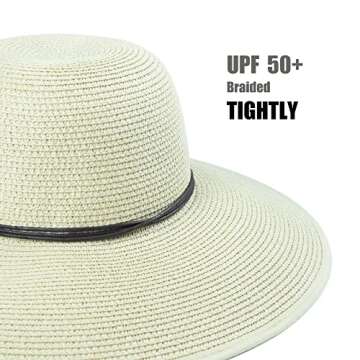 Koreshion Women Wide Brim Straw Hat UPF 50+ Beach Cap