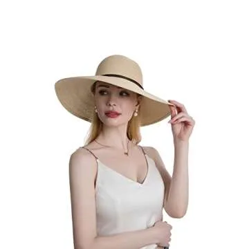 Koreshion Women Wide Brim Straw Hat UPF 50+ Beach Cap