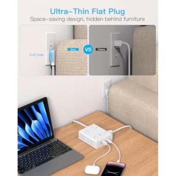 Surge Protector Power Strip, 6 Ft Flat Plug Extension Cord with 8 Outlets 4 USB Ports (2 USB C), 108...