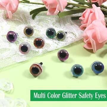 TOAOB 120pcs Glitter Plastic Safety Eyes 10mm Crafts Doll Eyes 10 Colors Half Round Craft Crochet Eyes with Washers for Stuffed Animals Amigurumis Bears Dolls Making