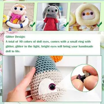 TOAOB 120pcs Glitter Plastic Safety Eyes 10mm Crafts Doll Eyes 10 Colors Half Round Craft Crochet Eyes with Washers for Stuffed Animals Amigurumis Bears Dolls Making