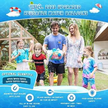 12PCS Hiliop Reusable Water Balloons for Kids Adults, Silicone Refillable Water Balloons Self Sealing Water Balloons Quick Fill with Magnetic & Mesh Bag