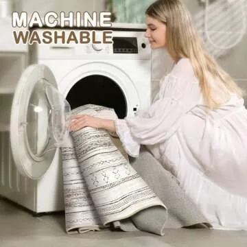 Area Rug Living Room Rugs - 6x9 Washable Large Soft Neutral Boho Moroccan Bohemian Farmhouse Rug Indoor Floor Carpet for Bedroom Under Dining Table Home Office Decor - Cream Brown