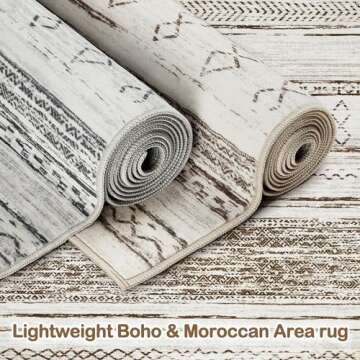 Area Rug Living Room Rugs - 6x9 Washable Large Soft Neutral Boho Moroccan Bohemian Farmhouse Rug Indoor Floor Carpet for Bedroom Under Dining Table Home Office Decor - Cream Brown