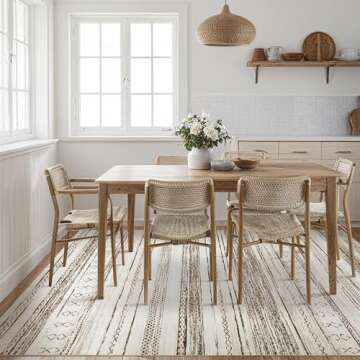 Area Rug Living Room Rugs - 6x9 Washable Large Soft Neutral Boho Moroccan Bohemian Farmhouse Rug Indoor Floor Carpet for Bedroom Under Dining Table Home Office Decor - Cream Brown
