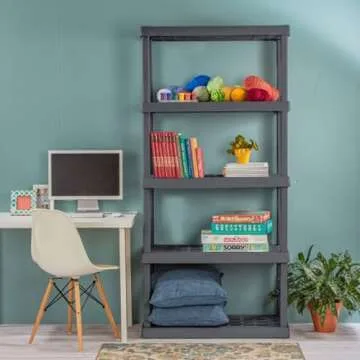 Sterilite 5-Shelf Plastic Storage Shelves, Heavy Duty Shelving Rack Unit for Garage, Gray