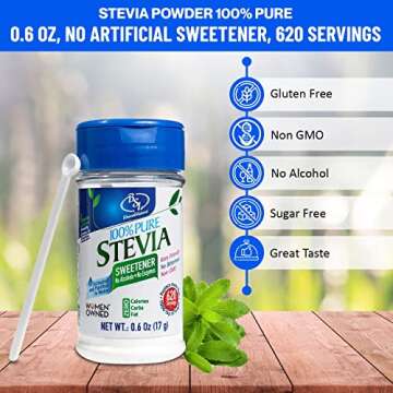BSL 100% Pure Stevia Extract Powder Without Erythritol 0.6 Oz, No Artificial Sweetener, 620 Servings | Stevia No Erythritol | Zero Calorie & Keto Friendly, Pure Stevia Powder