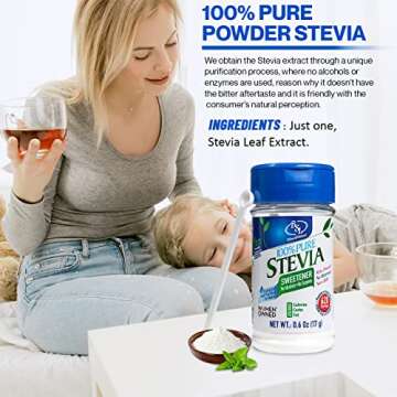 BSL 100% Pure Stevia Extract Powder Without Erythritol 0.6 Oz, No Artificial Sweetener, 620 Servings | Stevia No Erythritol | Zero Calorie & Keto Friendly, Pure Stevia Powder