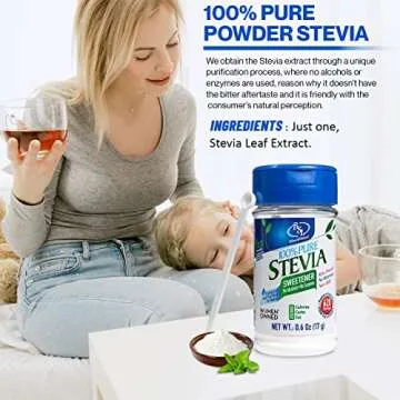 BSL 100% Pure Stevia Extract Powder Without Erythritol 0.6 Oz, No Artificial Sweetener, 620 Servings | Stevia No Erythritol | Zero Calorie & Keto Friendly, Pure Stevia Powder