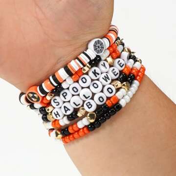 Ardorchid Halloween Bracelets for Women Spooky Boo Beaded Stackable Letter Bracelet Boho Clay Heishi...