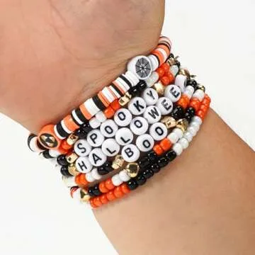 Ardorchid Halloween Bracelets for Women Spooky Boo Beaded Stackable Letter Bracelet Boho Clay Heishi...