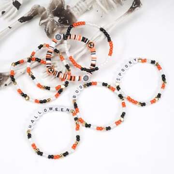 Ardorchid Halloween Bracelets for Women Spooky Boo Beaded Stackable Letter Bracelet Boho Clay Heishi Bracelets Halloween Party Jewelry